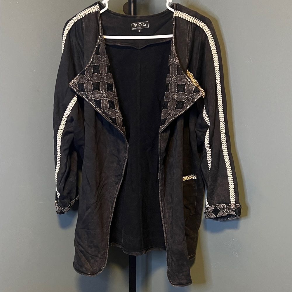 POL oversized Black Blazer with Patterned Accents